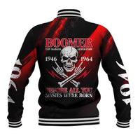 Boomer Generation Baseball Jacket with Skull Crossbones and Grunge Streak Pattern