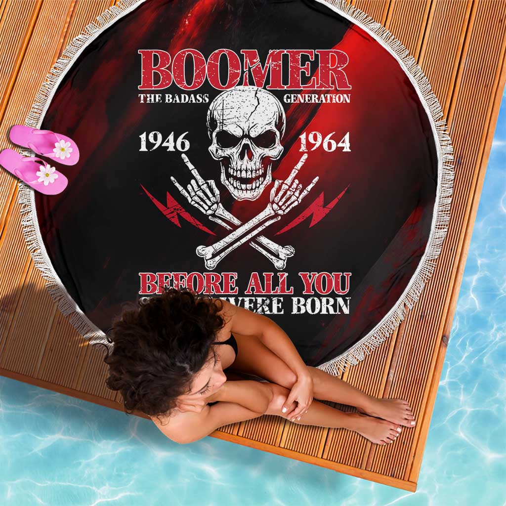 Boomer Generation Beach Blanket with Skull Crossbones and Grunge Streak Pattern