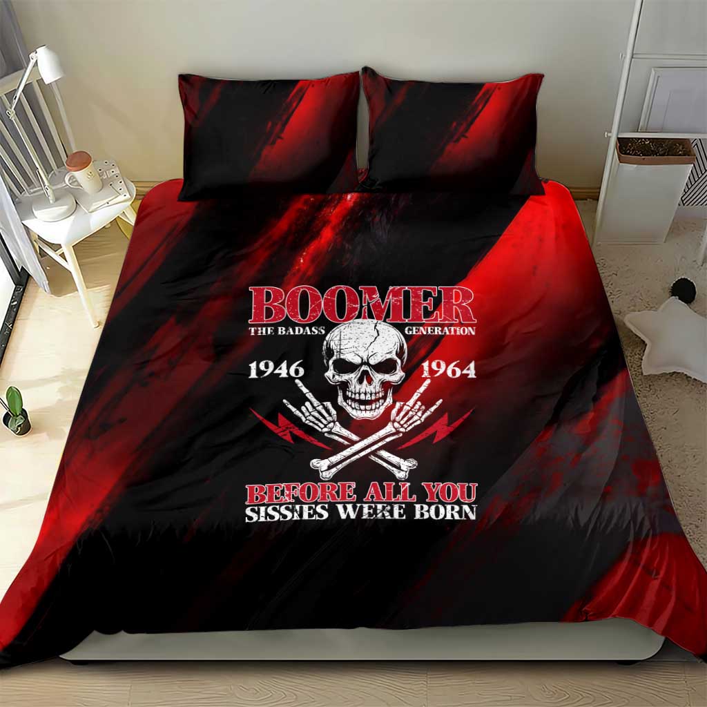 Boomer Generation Bedding Set with Skull Crossbones and Grunge Streak Pattern