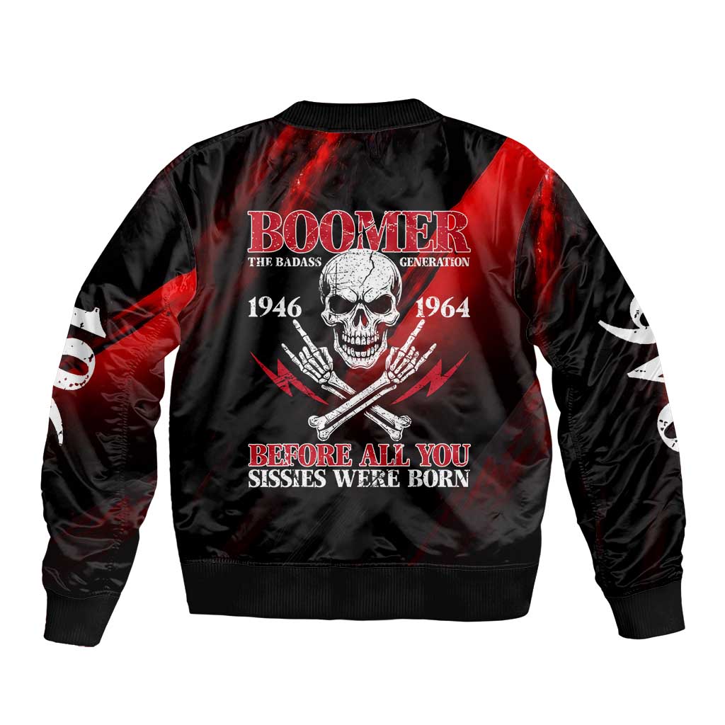 Boomer Generation Bomber Jacket with Skull Crossbones and Grunge Streak Pattern