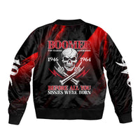 Boomer Generation Bomber Jacket with Skull Crossbones and Grunge Streak Pattern