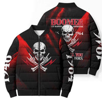 Boomer Generation Bomber Puffer Jacket with Skull Crossbones and Grunge Streak Pattern