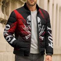 Boomer Generation Bomber Puffer Jacket with Skull Crossbones and Grunge Streak Pattern