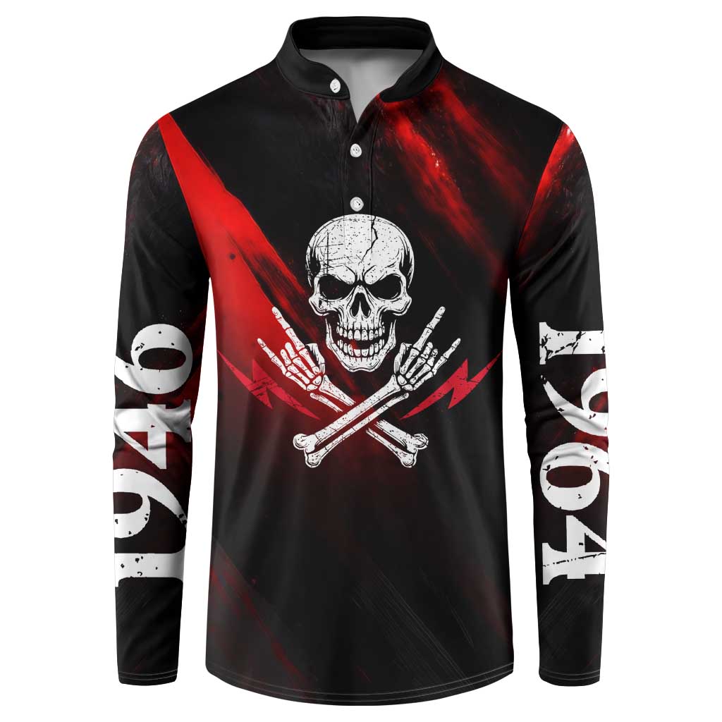 Boomer Generation Button Sweatshirt with Skull Crossbones and Grunge Streak Pattern