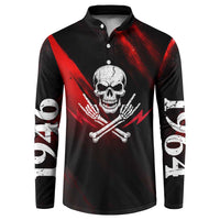 Boomer Generation Button Sweatshirt with Skull Crossbones and Grunge Streak Pattern