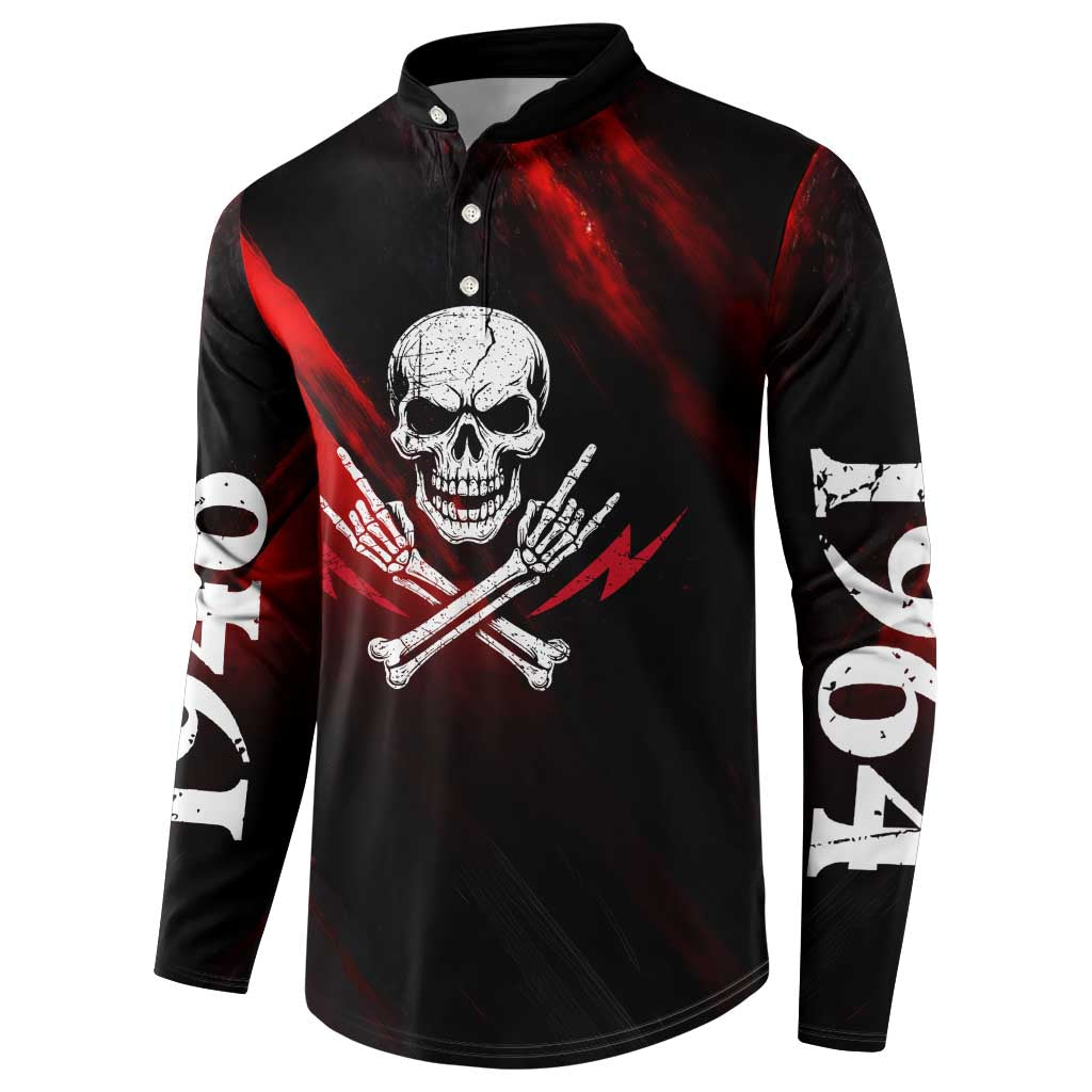 Boomer Generation Button Sweatshirt with Skull Crossbones and Grunge Streak Pattern