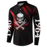 Boomer Generation Button Sweatshirt with Skull Crossbones and Grunge Streak Pattern