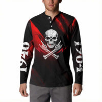Boomer Generation Button Sweatshirt with Skull Crossbones and Grunge Streak Pattern
