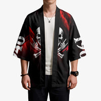 Boomer Generation Kimono with Skull Crossbones and Grunge Streak Pattern