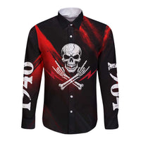 Boomer Generation Long Sleeve Button Shirt with Skull Crossbones and Grunge Streak Pattern
