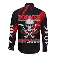 Boomer Generation Long Sleeve Button Shirt with Skull Crossbones and Grunge Streak Pattern