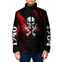 Boomer Generation Padded Jacket with Skull Crossbones and Grunge Streak Pattern