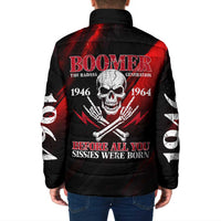 Boomer Generation Padded Jacket with Skull Crossbones and Grunge Streak Pattern