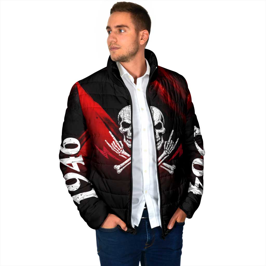 Boomer Generation Padded Jacket with Skull Crossbones and Grunge Streak Pattern