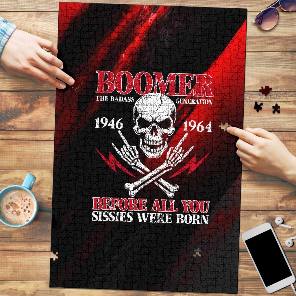 Boomer Generation Puzzle with Skull Crossbones and Grunge Streak Pattern