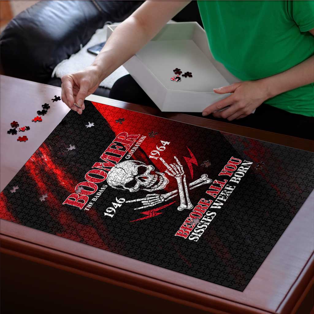 Boomer Generation Puzzle with Skull Crossbones and Grunge Streak Pattern