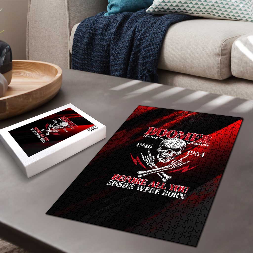 Boomer Generation Puzzle with Skull Crossbones and Grunge Streak Pattern