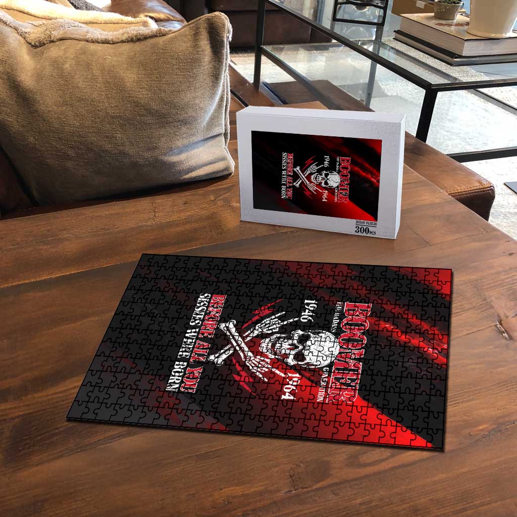 Boomer Generation Puzzle with Skull Crossbones and Grunge Streak Pattern