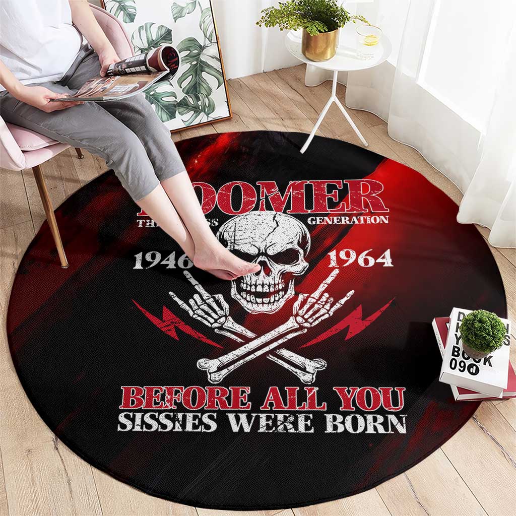 Boomer Generation Round Carpet with Skull Crossbones and Grunge Streak Pattern