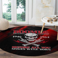 Boomer Generation Round Carpet with Skull Crossbones and Grunge Streak Pattern