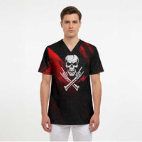 Boomer Generation Scrub Top with Skull Crossbones and Grunge Streak Pattern