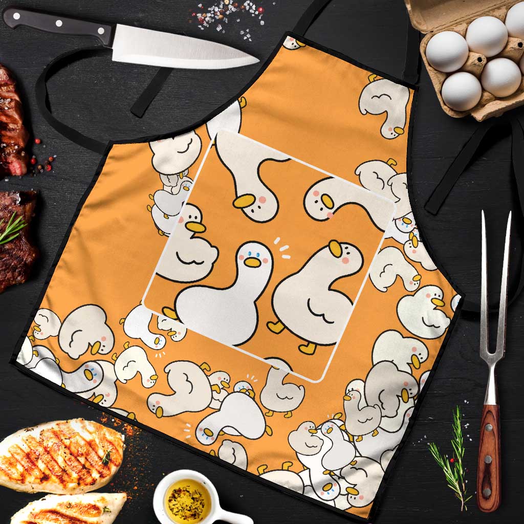 Chubby Duck Apron Shocked White Ducks Cartoon Doodle Pattern