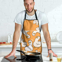 Chubby Duck Apron Shocked White Ducks Cartoon Doodle Pattern