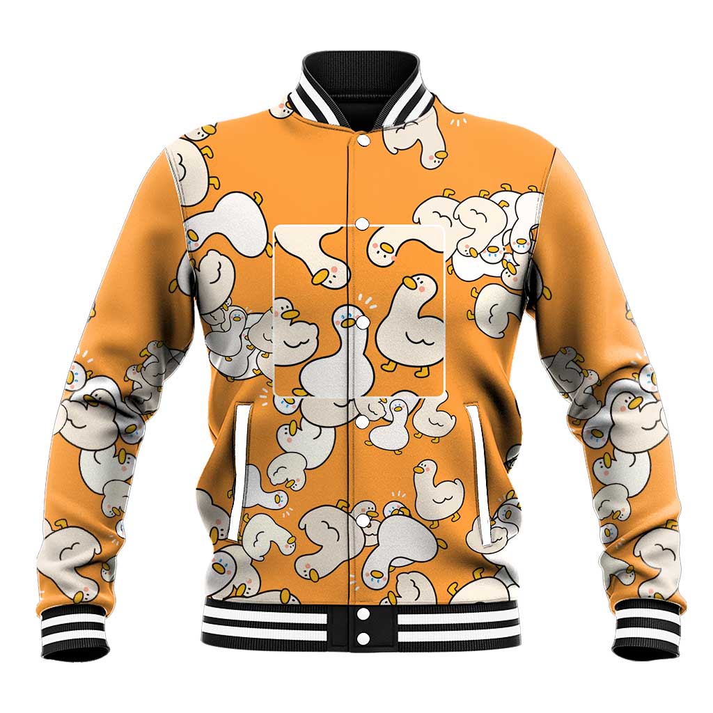 Chubby Duck Baseball Jacket Shocked White Ducks Cartoon Doodle Pattern