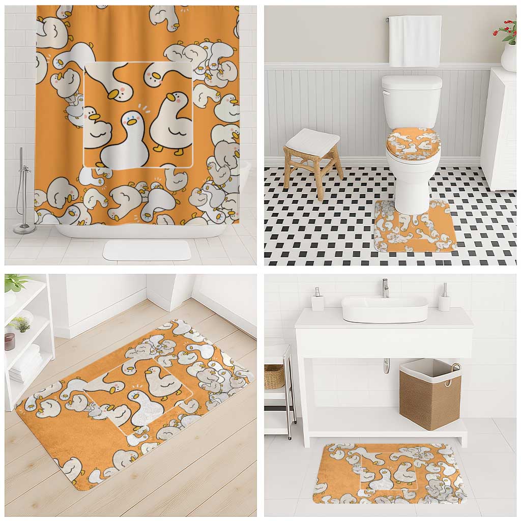 Chubby Duck Bathroom Set Shocked White Ducks Cartoon Doodle Pattern