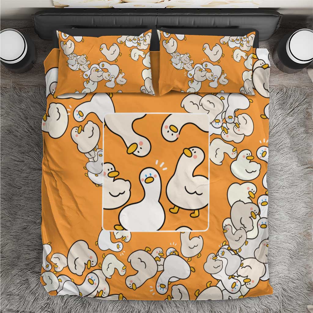 Chubby Duck Bedding Set Shocked White Ducks Cartoon Doodle Pattern