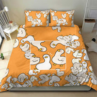 Chubby Duck Bedding Set Shocked White Ducks Cartoon Doodle Pattern