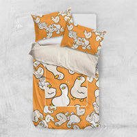 Chubby Duck Bedding Set Shocked White Ducks Cartoon Doodle Pattern