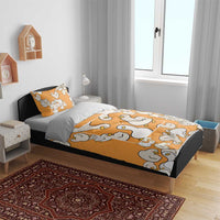 Chubby Duck Bedding Set Shocked White Ducks Cartoon Doodle Pattern