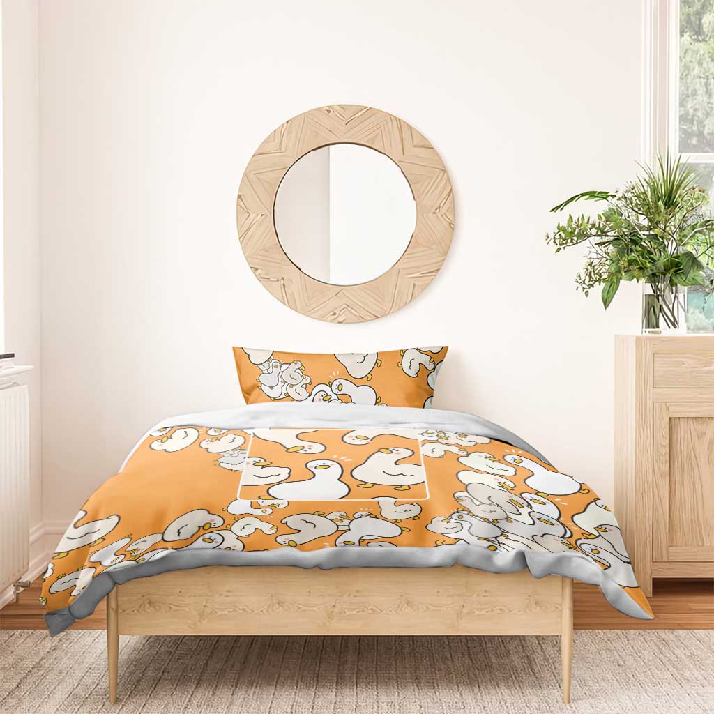 Chubby Duck Bedding Set Shocked White Ducks Cartoon Doodle Pattern