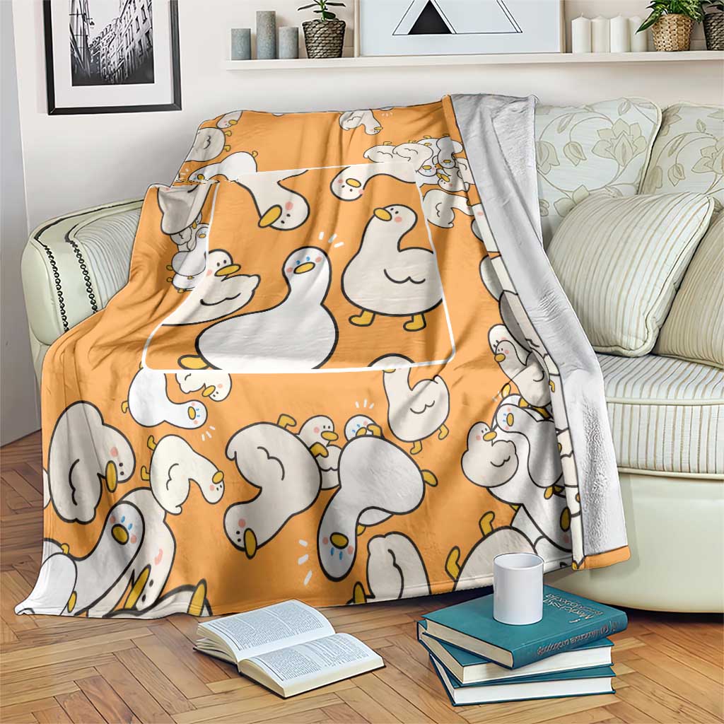 Chubby Duck Blanket Shocked White Ducks Cartoon Doodle Pattern