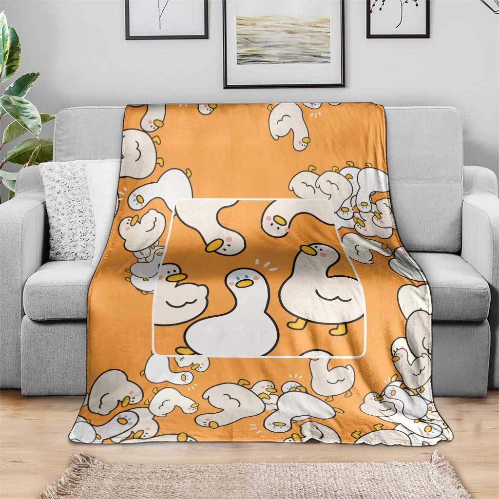 Chubby Duck Blanket Shocked White Ducks Cartoon Doodle Pattern