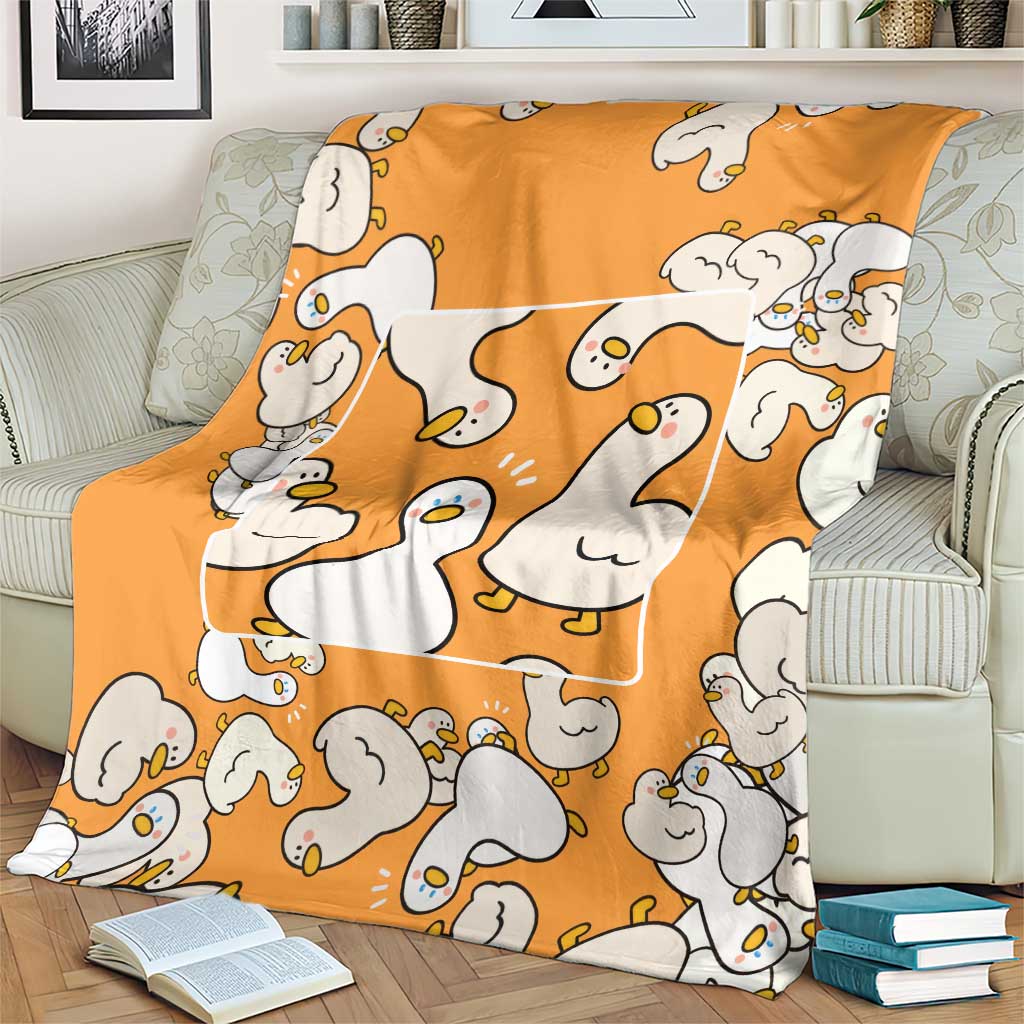 Chubby Duck Blanket Shocked White Ducks Cartoon Doodle Pattern