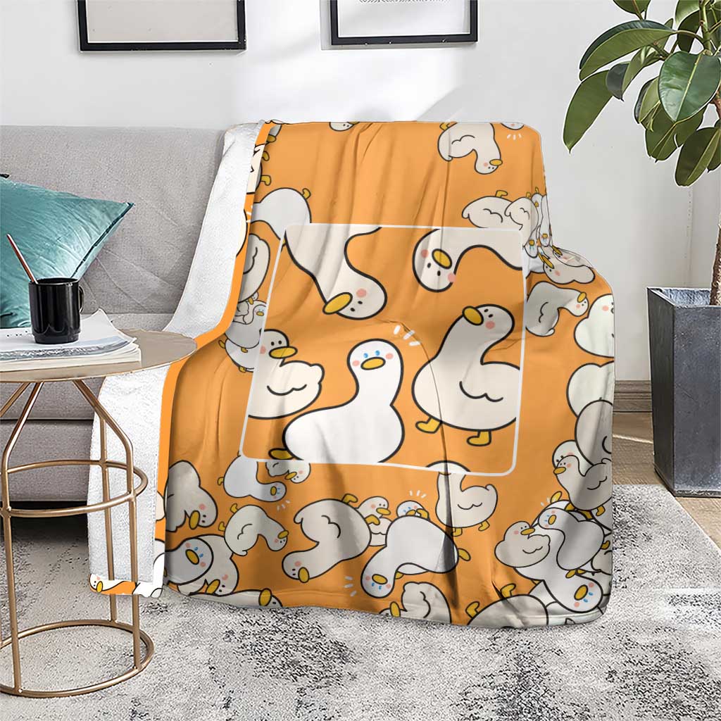 Chubby Duck Blanket Shocked White Ducks Cartoon Doodle Pattern