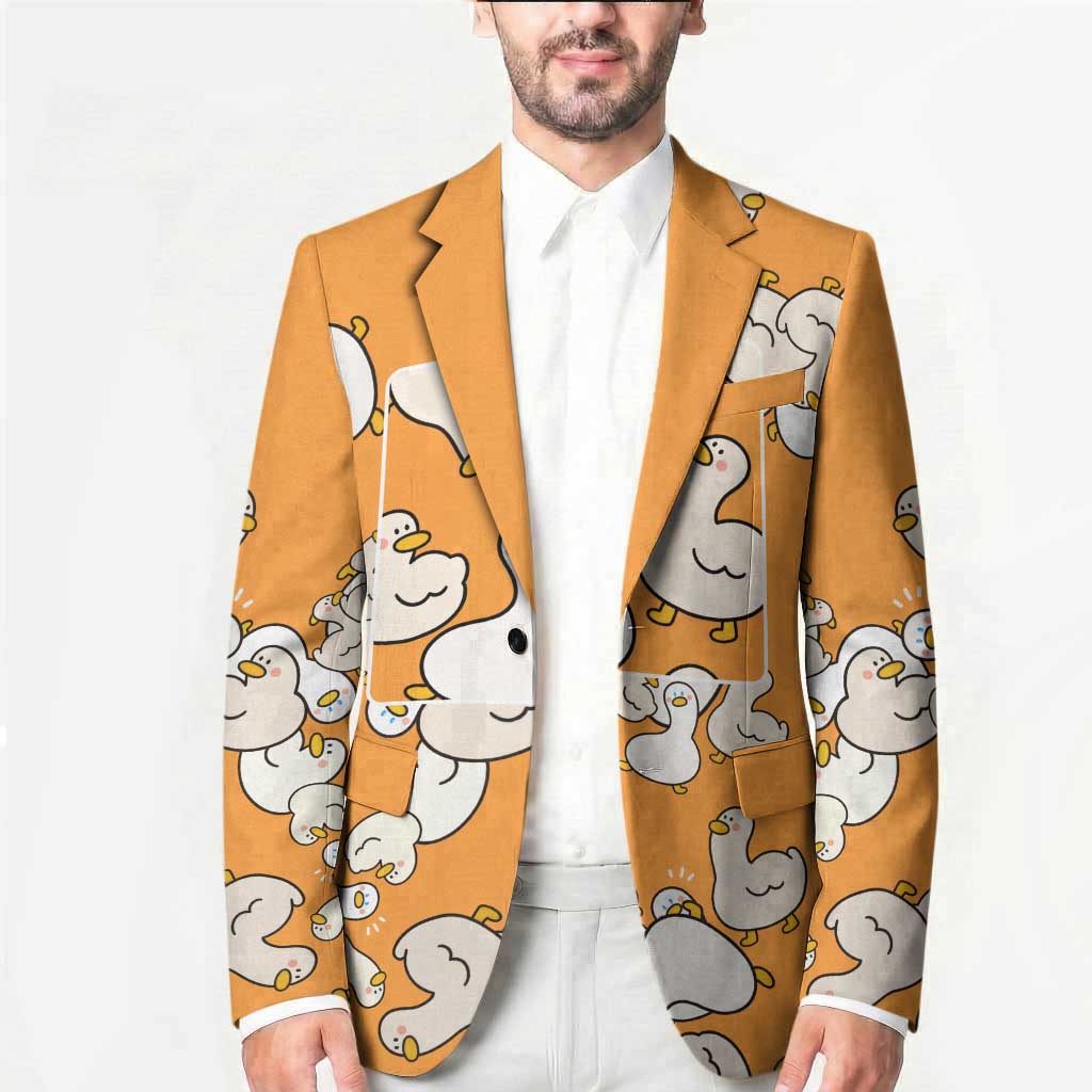 Chubby Duck Blazer Shocked White Ducks Cartoon Doodle Pattern