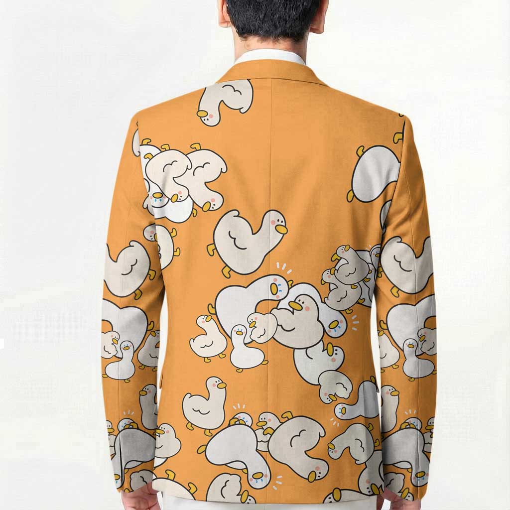 Chubby Duck Blazer Shocked White Ducks Cartoon Doodle Pattern