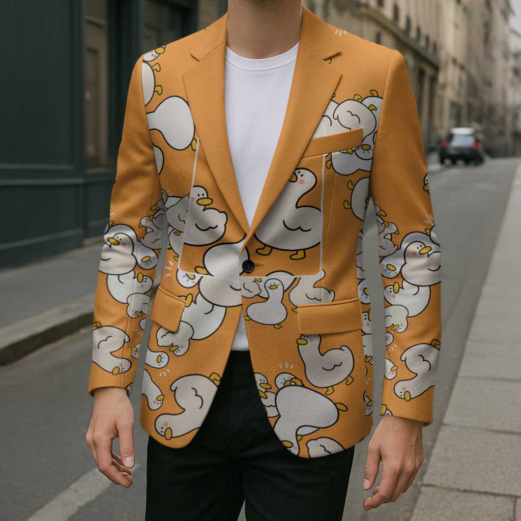 Chubby Duck Blazer Shocked White Ducks Cartoon Doodle Pattern