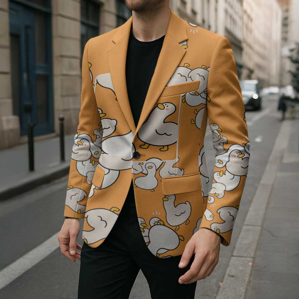 Chubby Duck Blazer Shocked White Ducks Cartoon Doodle Pattern