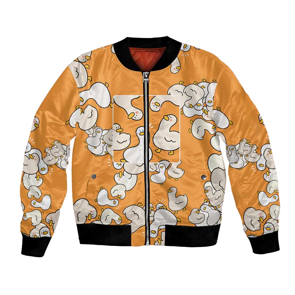 Chubby Duck Bomber Jacket Shocked White Ducks Cartoon Doodle Pattern
