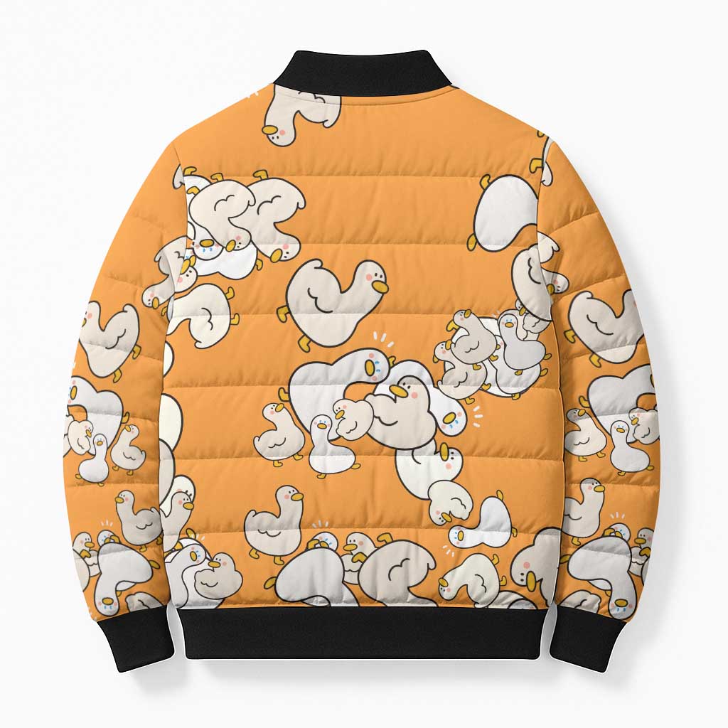 Chubby Duck Bomber Puffer Jacket Shocked White Ducks Cartoon Doodle Pattern