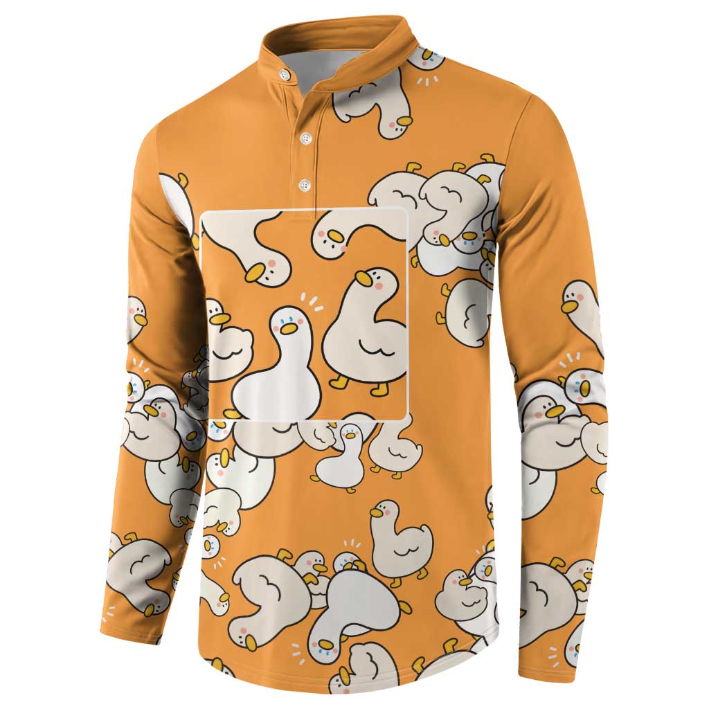 Chubby Duck Button Sweatshirt Shocked White Ducks Cartoon Doodle Pattern