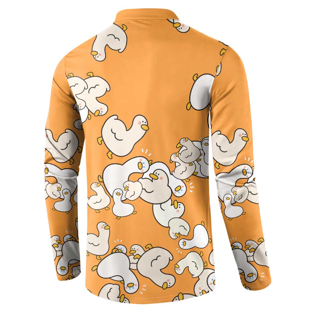 Chubby Duck Button Sweatshirt Shocked White Ducks Cartoon Doodle Pattern
