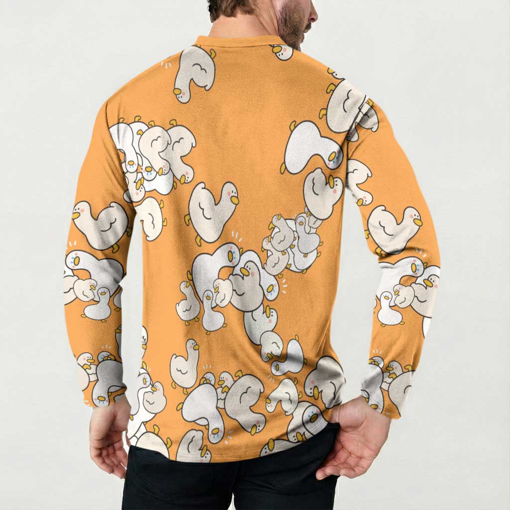 Chubby Duck Button Sweatshirt Shocked White Ducks Cartoon Doodle Pattern