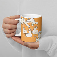 Chubby Duck Ceramic Mug Shocked White Ducks Cartoon Doodle Pattern
