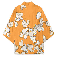 Chubby Duck Kimono Shocked White Ducks Cartoon Doodle Pattern