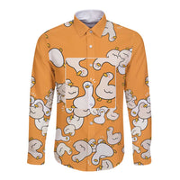 Chubby Duck Long Sleeve Button Shirt Shocked White Ducks Cartoon Doodle Pattern